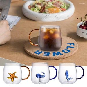 Canecas Limpar parede dupla vidro café elegante caneca 3D com dentro bonito estatueta espresso s suco de leite copo de água