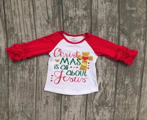 新しい女の赤ちゃんクリスマスラグランスリーブTシャツ幼児の子供レッドアンドドットフリルトップファッションキッズクリスマスシャツ3152307