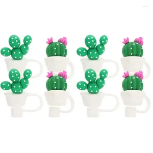 Disposable Cups Straws 8/4Pcs Cute Straw Cover Reusable Drinking Caps Lids Cactus Plugs Dust-Proof Kitchen Bar Accessories