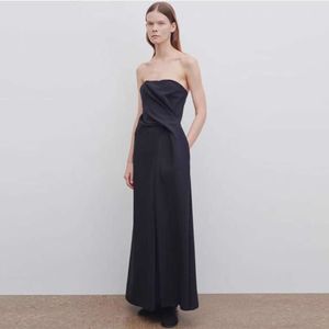 Th〜Row Dress Womens 24春/夏のミニマリストスタイル不規則なウエスト膝の上のラインドレスイブニングドレス