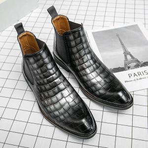 Botas Botas Causal Business Grey Men's Chelsea Boots Fashion Crocodile Leather Boots for Men Pontone Slipon Boots Man Botines Hombre
