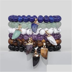 Beaded Strand Natural Stone Small Knife Pendant Beads Bracelet Lapis Lazi Amethyst Tiger Eye Charm Bangles For Men Women Energy Yoga Dhixv