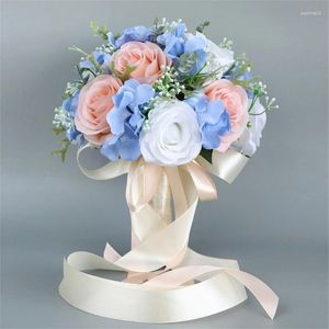 Fiori decorativi Matrimonio Artificiale Blu Rosa Bouquet di fiori Decorazione di ornamenti di simulazione per Y5GB