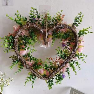 Dekorative Blumen Herz Girlande Romantischer Valentinstag Kranz mit Simulation Rosenblume Hochzeit Wandbehang Dekor für Glücklich