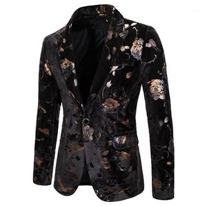 Men039s Suits Blazers Mens Hipster Black Gold Rose Floral Bronzing Blazer Jacket Nightclub Men Suit Wedding Stage Singer Prom7143275