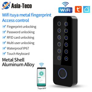 Pluggar utomhusvattentät zinklegering Tuya Smart App WiFi Fingeravtryck Access Control Keypad Dörröppnare med magnetdetekteringslarm