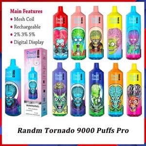 RandM Tornado 9000 Pro originale con display digitale Puff 9K monouso Vape Mesh Coil ricaricabile Sigarette elettroniche 0% 2% 3% 5% Vaper Fumot Vapes Pen 52 gusti Invio veloce