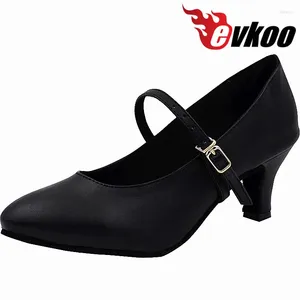 Dansskor Evkoodance Zapatos de Baile Size US 4-12 Black Leather Heel höjd 5 cm Professional Latin Satin Salsa Evkoo-464