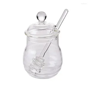 Storage Bottles 300ml Honey Jar With Dipper Glass Beehive Ho-ney Pot Clear Honeycomb Tank Kitchen Tools For Home Wedding Party Farmhouse