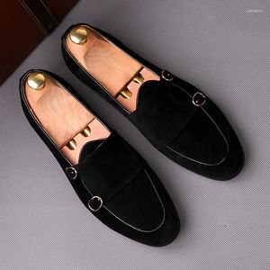 Casual Shoes Men's Fashion Party Banquet Dresses Cow Suede Leather Monk Slip-on Lazy Shoe Black Brown Breathable Summer Loafers Zapatos