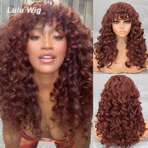 Perücken lange Ingwer Afro Perücken für schwarze Frauen, flauschige lockige, wellige Auburn -Perücke mit Pony, Afro Kinky Curly Big Bouncy Perücke für den täglichen Gebrauch