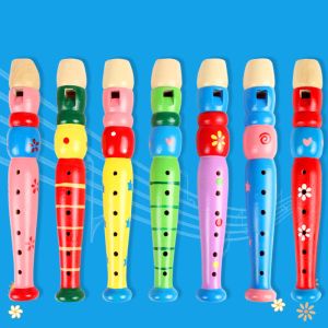 Hot Colorful Wooden Flute Music Instrument Trumpet Buglet Hooter Kids Educational Musical Toys for Children