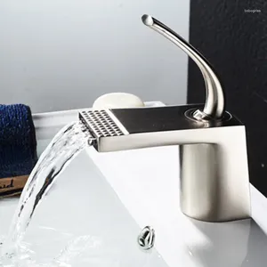 Bathroom Sink Faucets Basin Nickel Black Golden Chrome Brass Waterfall Single Hole Cold/ Mixer Taps Deck Mounted Tap
