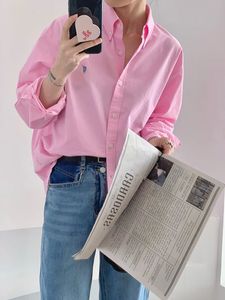 프랑스 원본 자수 셔츠 블라우스 여자 긴 소매를 거절하는 칼라 느슨한 캐주얼 기본 오버 셔츠 탑 240320