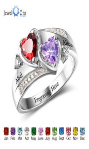 Anello di promessa Nome personalizzato con incisione Anello con pietra portafortuna cuore personalizzato Anelli in argento sterling 925 per donna Regalo JewelOra RI102502 Y9677528