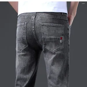 Jeans masculinos denim homens magro marca de moda estiramento diário legal cinza preto calças clássicas para masculino