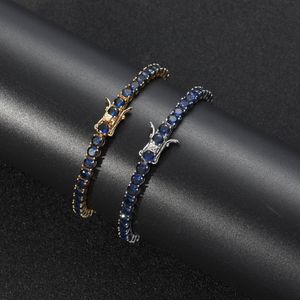 Hip Hop 4MM Tennis Blue Cubic Zirconia Bling Iced Out Chain Bangles Bracelets Unisex 1 Row CZ Link Chains Fashion Rock2360