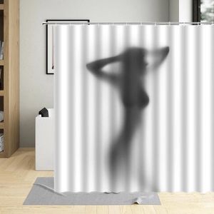 Tende da doccia Donne Modello Ombra Tenda Ragazza Sexy Ritratto Pittura Tessuto Bagno Impermeabile Per La Decorazione Domestica Con Ganci