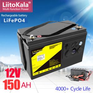 Baterias LiitoKala 12V150Ah LiFePO4 Bateria 12.8 V Potência para RV Camper Carrinho de Golfe OffRoad Offgrid Solar Wind, QC 3.0 TypeC Output