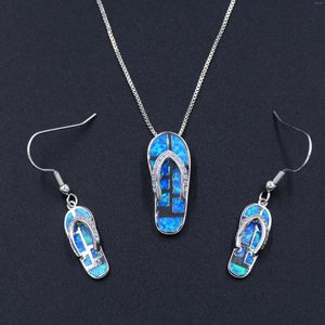 Halskette-Ohrringe-Set Ankunft Ozeanblauer Feueropal Flip-Flop-Strand-Thema