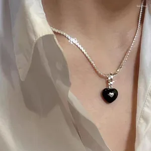 Anhänger Halsketten Y2K Puffy Black Love Herz Halskette Für Frauen Süße Colliers Mode Exquisite Dame Trendy Schmuck Party Geschenke