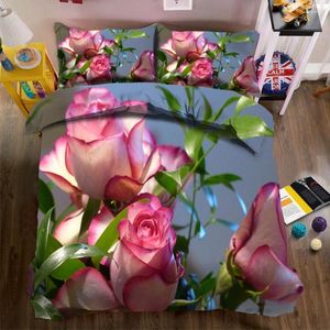 寝具セットWOSTARカップルラグジュアリーダブルベッド布団カバーロマンチックなピンクローズ3Dセットフラワープリントキングサイズキルトルームの装飾