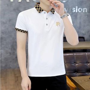 Summer Mens Clothing Short Sleeve Youth Causal Fashion Versatile Lapel Oversized Slim Korean Version Plaid Printed POLO Shirt 240315