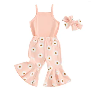 Clothing Sets 0-18Months Baby Girls Summer Outfits Fashion Cute Sleeveless Slip Cami Romper Floral Print Flared Pants With Headband 3PCS