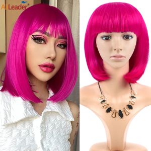 Wigs Short Red Bob Wig With Bangs Synthetic Straight Wigs For Women Cosplay Colorful High Temperature Heat Resistant Wigs For Girls