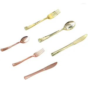 Disposable Flatware Rose Gold Party Tableware Kit Table Cloth Knife Fork Spoon Paper Cup Plates Straws Baby Shower Wedding Birthday Decor