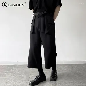 Erkekler pantolon Luzhen Birleştirme Cepleri Kemer Dekorasyon Tasarımı Moda Yedi Nokta Orijinal Modaya Gizli Sokak 2024 Bahar Pantolonları LZ21340