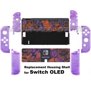 Kılıflar Sınırlı Ürün Nintend Switch OLED DIY Kabuk Konsolu Arka Plaka +Nintendo Switch Aksesuarları İçin Şeffaf Mor Joycon Kılıf