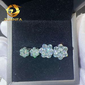 New Design 8mm 12mm Iced Out Hip Hop Luxury Sterling Silver 925 Screw Back Blue Green Moissanite Diamond Cluster Stud Earrings
