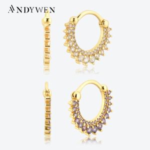 Örhängen Andywen 925 Sterling Silver Gold Clear Zircon CZ Hoops Luxury Women Crystal Piercing Circle Round Pendiente Ohrringe Earring