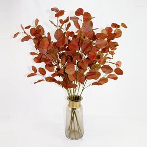 Flores decorativas 6pcs única floração dinheiro folha artificial eucalipto goldenrod arranjo de flores e correspondência