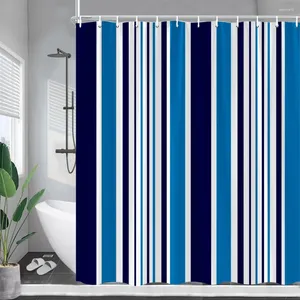 シャワーカーテン青と白の縞模様のカーテンモダンな幾何学ミニマリストバスポリエステル生地ホームバスルームの装飾とフック付き