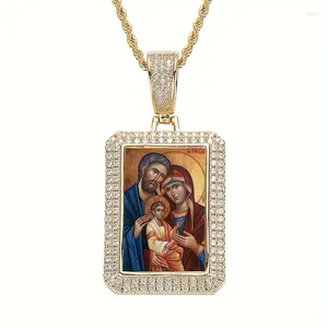 Colares Pingente 18K Banhado A Ouro Jesus Santa Mãe Pai Religioso Católico Zircão Colar De Aço Inoxidável Mens Moda Jóias Bi