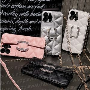 For iPhone 15 Pro Max Case Luxury Phone Case Designer Apple iPhone 14 Pro Max 13 12 11 13promax 12promax 15 Plus Case Card Holder Metal Chain Crossbody Handbag Case