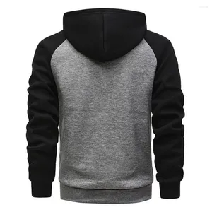 Hoodies masculinos com capuz zíper moletom cor combinando cordão cardigan macio quente elegante jaqueta de comprimento médio para outono primavera