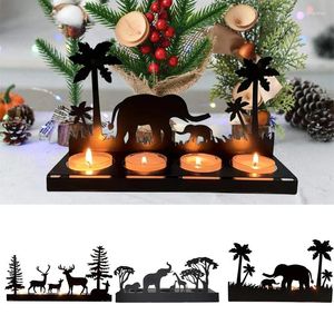 Ljusstakar Creative Christmas Elk Candlestick Decoration Black Ins Iron Art Forest Desktop Home Ornaments