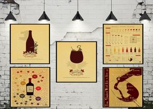 Podstawowy przewodnik w winach vintage Plakat Piwo i Wine Guide Retro Kraft Paper Tapeta Decor Decor Dorat Bar Zakleżnik 4698035