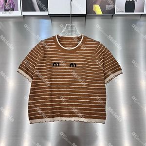 Brown gestreifte Tees Frauen Brief Jacquard Strick Designer Strickt T -Shirts Marke Kurzärärmische Tops