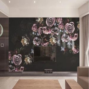 Wallpapers Milofi Custom 3D Retro Hand-painted Rose Flower Large TV Bedroom Background Wallpaper Mural