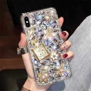 Casos de telefone celular Luxo Bling Diamante Strass Flower Case para Samsung Galaxy A21S A10S A11 A90 A81 A50 A70 A51 A71 5G Pearl Crystal 2442