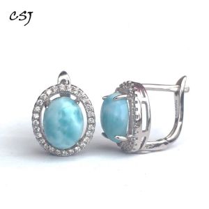 Örhängen CSJ Classic Larimar Good Earring Sterling 925 Silver Natural Blue Gemstone Fine Jewelry Wedding Engagement Bands for Women Gift