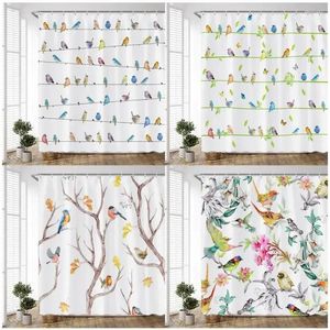 Cortinas de chuveiro estilo chinês pássaros animais plantas folhas asiáticas aquarela impressão cortina de banho conjunto de tecido de poliéster decoração de banheiro