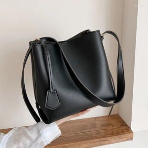 Tasche Kleine PU Leder Eimer Taschen Für Frauen 2024 Winter Einfarbig Schulter Handtaschen Weibliche Reise Dame Mode