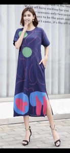 Party Dresses SELLING Miyake Fashion Print Pleated Loose O-neck Short Sleeve Women DRESS IN STOCK