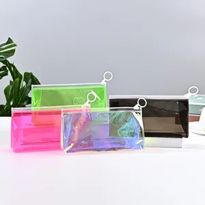 Sacos de armazenamento 100 pcs PVC Transparente Saco Cosmético Kawaii Lápis À Prova D 'Água para Estudantes Papelaria Material Escolar Bolsa Portátil