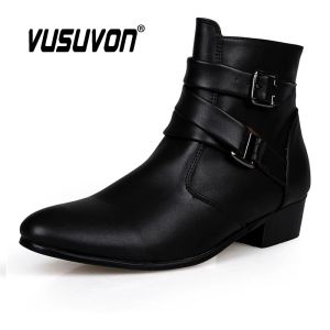 Stövlar Vusuvon Fashion Men Spring Autumn Pekade tåhöjd Öka Chelsea Ankel Boots Western High Top Casual Shoe Pu Leather